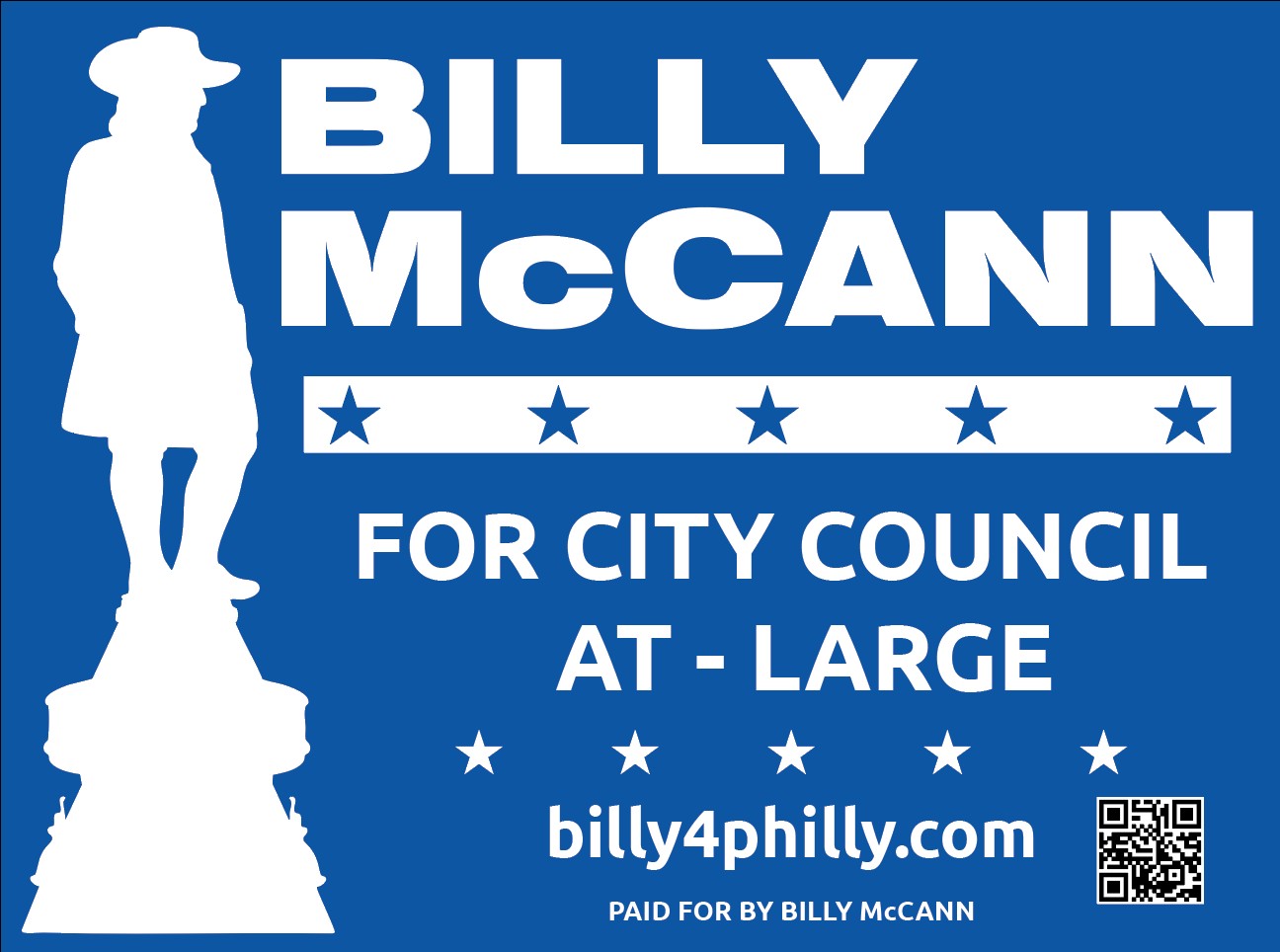 Billy McCann for Philadelphia City Council At Large campaign sign